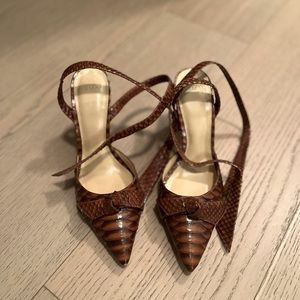 Alexandre Birman Snake Skin Ankle Tie Block Heels
